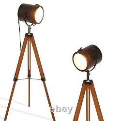 Industrial Vintage Black Tripod Floor Table Lamp Modern Adjustable Height Wooden