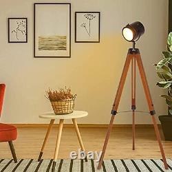 Industrial Vintage Black Tripod Floor Table Lamp Modern Adjustable Height Wooden