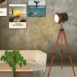 Industrial Vintage Black Tripod Floor Table Lamp Modern Adjustable Height Wooden