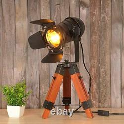 Industrial Vintage Wood Tripod Floor Lamp Modern Nautical Cinema NightStand