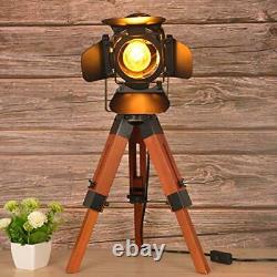 Industrial Vintage Wood Tripod Floor Lamp Modern Nautical Cinema NightStand