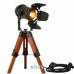 Industrial Vintage Wood Tripod Floor Lamp Modern Nautical Cinema NightStand