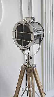 Industrial Vintage style wooden tripod with studio spotlight modern room lamp