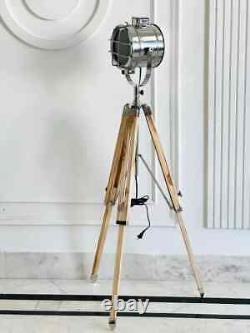 Industrial Vintage style wooden tripod with studio spotlight modern room lamp