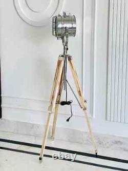 Industrial Vintage style wooden tripod with studio spotlight modern room lamp