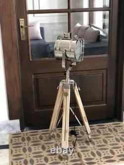 Industrial Vintage style wooden tripod with studio spotlight modern room lamp