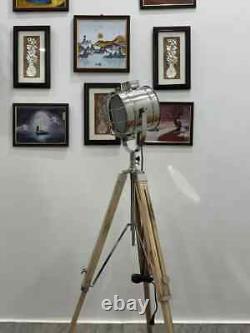 Industrial Vintage style wooden tripod with studio spotlight modern room lamp