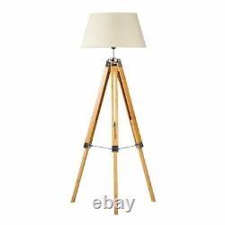 LARGE TRIPOD FLOOR LAMP Linen Shade Modern Light Bamboo Vintage Wooden Retro