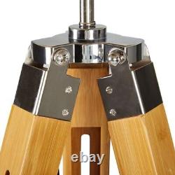 LARGE TRIPOD FLOOR LAMP Linen Shade Modern Light Bamboo Vintage Wooden Retro