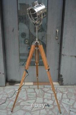 Lamp Tripod Wooden Stand Antique Floor Light Vintage Home Spotlight Search Light