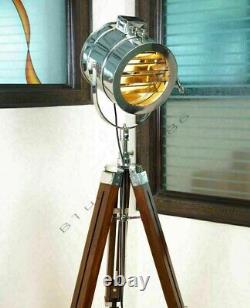 Lamp Vintage Searchlight Spot Light Wooden Tripod Floor Nautical Stand Studio