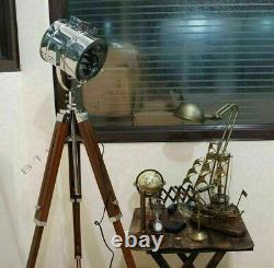 Lamp Vintage Searchlight Spot Light Wooden Tripod Floor Nautical Stand Studio