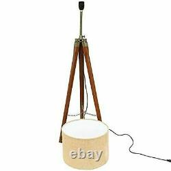 Lamp Wooden Shade Tripod Antique Floor Stand Nautical Vintage Home Brown Decor
