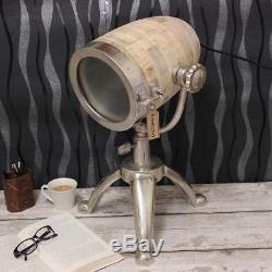 Maravi Table Spot Lamp Vintage Aluminium Natural Wood Tripod Metal Stand
