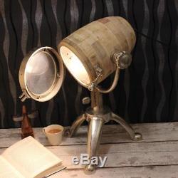Maravi Table Spot Lamp Vintage Aluminium Natural Wood Tripod Metal Stand