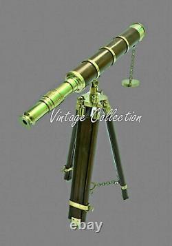 Marine Antique Nautical Vintage Brass Telescope With Wooden Tripod Stand 18 inch