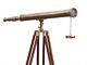 Marine Brass Telescope With Wooden Tripod Single Barrel Vintage Deco Finderscope