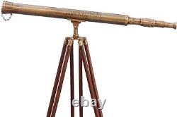 Marine Brass Telescope With Wooden Tripod Single Barrel Vintage Deco Finderscope