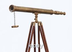 Marine Brass Telescope With Wooden Tripod Single Barrel Vintage Deco Finderscope