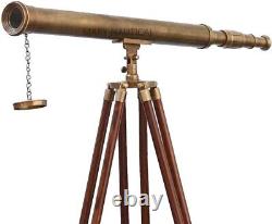 Marine Brass Telescope With Wooden Tripod Single Barrel Vintage Deco Finderscope