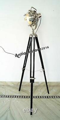 Marine Floor Lamp Vintage Design Wooden Tripod Lighting Searchlight Spot light