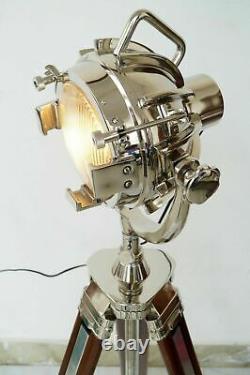 Marine Floor Lamp Vintage Design Wooden Tripod Lighting Searchlight Spot light
