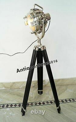 Marine Floor Lamp Vintage Design Wooden Tripod Lighting Searchlight Spot light