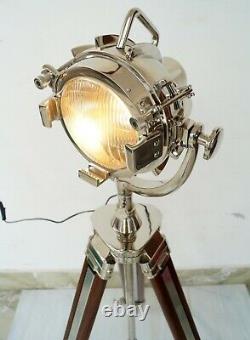 Marine Floor Lamp Vintage Designer Wooden Tripod Lighting Searchlight Spotlight