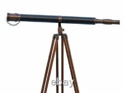 Marine Nautical 39 Brass Double Barrel Telescope on Wooden Tripod Stand Sailor