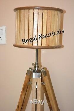Marine Nautical Teak Wood Vintage Floor Lamp Wooden Tripod Stand