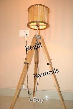 Marine Nautical Teak Wood Vintage Floor Lamp Wooden Tripod Stand