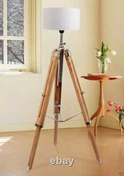 Marine Nautical Teak Wood Vintage Floor Lamp Wooden Tripod Stand Use With Shade