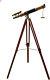 Maritime Brass Antique Double Barrel Designer Telescope With Wooden Tripod Floor