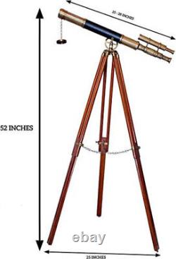 Maritime Brass Antique Double Barrel Designer Telescope with Wooden Tripod Floor