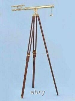 Maritime Solid Brass Telescope Double Barrel Vintage Handmade With Wooden Tripod