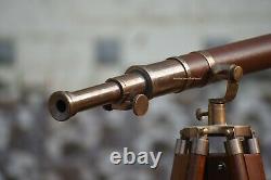 Maritime Solid Brass Telescope Signal Barrel Vintage Handmade With Wooden Tripod
