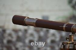 Maritime Solid Brass Telescope Signal Barrel Vintage Handmade With Wooden Tripod