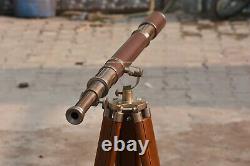 Maritime Solid Brass Telescope Signal Barrel Vintage Handmade With Wooden Tripod