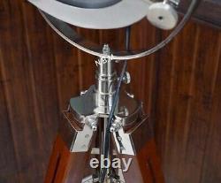 Maritime Vintage Spotlight With Wooden Tripod Stand Brass Finish Collectible