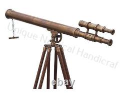 Master Harbor Vintage Antique Brass Telescope with Wooden Tripod Stand