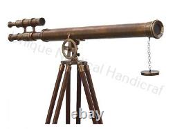 Master Harbor Vintage Antique Brass Telescope with Wooden Tripod Stand