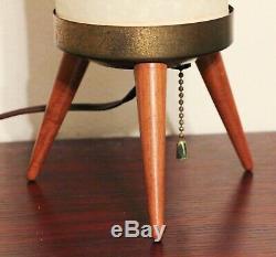 Mid-Century Modern Vintage Lamp with Tripod Wood Base Lamp Atomic Beehive Boudoir