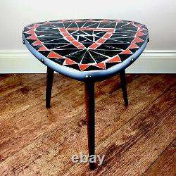 Mid Century Vintage Retro Tripod Plant Stand Wood & Mosaic Glass Top Side Table