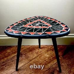 Mid Century Vintage Retro Tripod Plant Stand Wood & Mosaic Glass Top Side Table