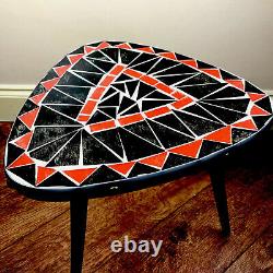 Mid Century Vintage Retro Tripod Plant Stand Wood & Mosaic Glass Top Side Table