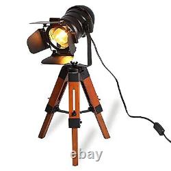 Modern Industrial Vintage Tripod Floor Table Lamp Metal Wooden Black+wood