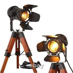 Modern Industrial Vintage Tripod Floor Table Lamp Metal Wooden Black+wood