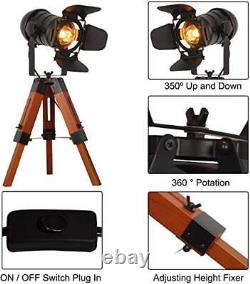 Modern Industrial Vintage Tripod Floor Table Lamp Metal Wooden Black+wood