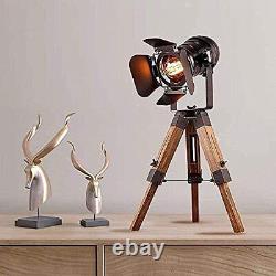 Modern Industrial Vintage Tripod Floor Table Lamp Metal Wooden Black+wood