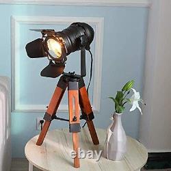 Modern Industrial Vintage Tripod Floor Table Lamp Metal Wooden Black+wood